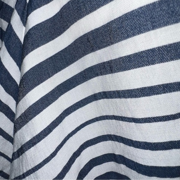 Express Striped Peplum Top Long Bell Sleeves Faux Wrap Back Deep V-neck Small - Picture 6 of 8